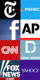 NY Times, MSNBC, Facebook, AP, CNN, Dow Jones, CNN, FOX, Yahoo!