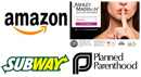 Amazon, Ashley Madison, Subway, Planned Parenthood