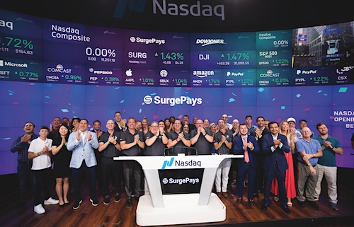 Feintuch Communications’ fintech client, SurgePays, celebrates its recent IPO at Nasdaq Marketsite in New York with CEO Brian Cox.