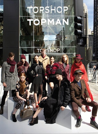 Models pose outside of Topshop Michigan Avenue (a Zapwater client) Grand Opening.