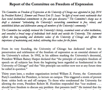 University of Chicago Report of the Committee on Freedom of Expression