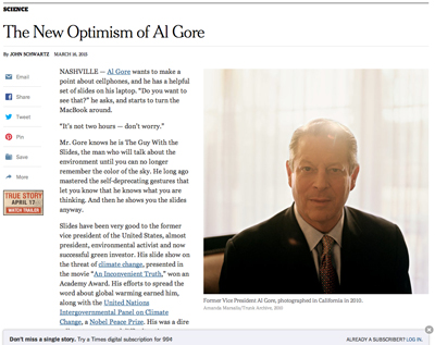 NY Times website article on Al Gore