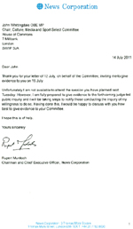 News Corp letter to John Whittingdale