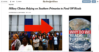 NY Times - Hillary Clinton Relying on Southern Primaries to Fend Off Rivals