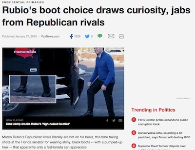 Fox News website screenshot - Rubio's boot choice...