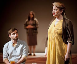 Cooper Harris-Turner as the writer Scott Bartz with a grown up Michelle Reinerplayed by Henly Hicks talking about their efforts to solve the Tylenol murders with Melanie Hampton as Lynn Reiner in the background.
