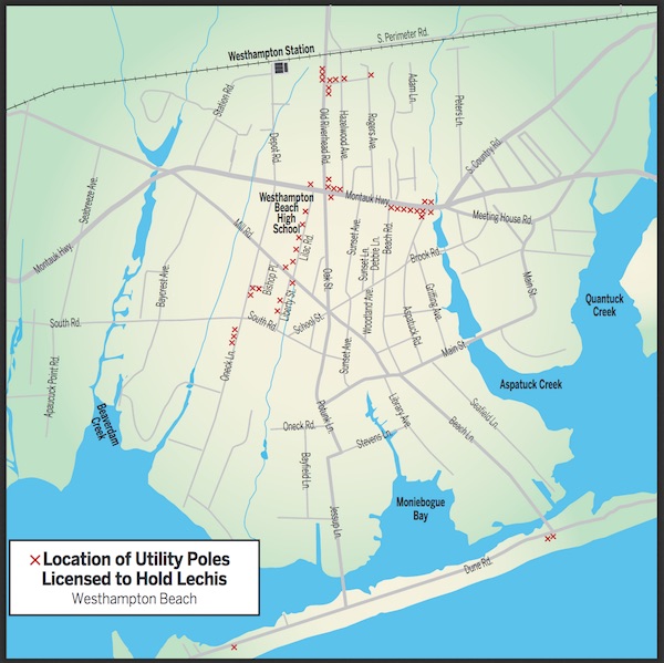 Westhampton map of utility poles licensed to hold lechis