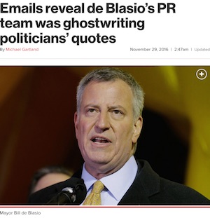 NY Post article on Mayor de Blasio