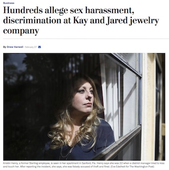 Washington Post article on allegations of sex harassment, discrimination at Kay and Jarey jewelers