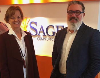 Lou Anne Brossman, founder and president of Virtual Marketing, with David Gorodetski, co-Founder and COO of Sage Communications