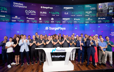 SurgePays celebrates its recent IPO at Nasdaq Marketsite in New York with CEO Brian Cox