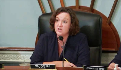 Oversight and Investigations Subcommittee Chair Katie Porter (D-Calif.) speaks at today's Congressional hearing on PR agencies' role in preventing climate action.